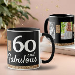 Caneca 60 e Fabuloso Dourado Glitter 2 Foto 60º Aniversár<br><div class="desc">60 e Fabulosa Dourada Glitter 2 Fotos 60 Aniversário,  Black Mug. Adicione suas fotos - você pode usar uma foto antiga e nova.</div>