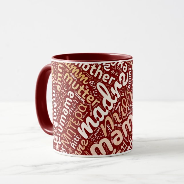 Caneca 60 Palavras para 'Mãe' em Diferentes Idiomas (Frente Esquerda)