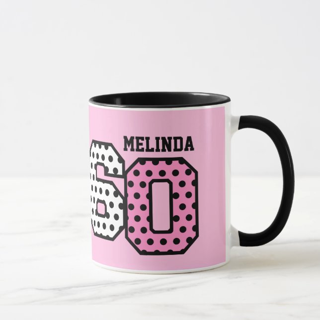 Caneca 60th Nome feito sob encomenda V04E das BOLINHAS (Direita)
