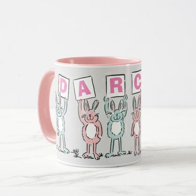 Caneca 6 letras de nome com coelho divertido Mug (Frente Esquerda)