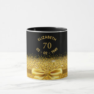 Caneca 70 aniversário arco dourado nome negro idade do sp