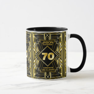 Caneca 70 Aniversário Art Deco Dourado Excelente Negro G