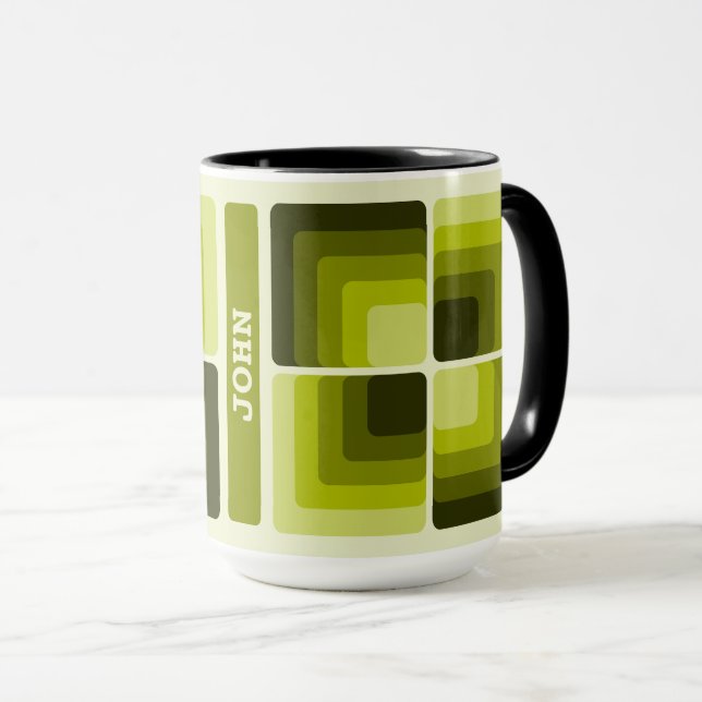 Caneca 70s Rainbow Squares Monochrome Green (Frente Esquerda)