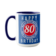 80 Birthday Mug com idade, nome e data
