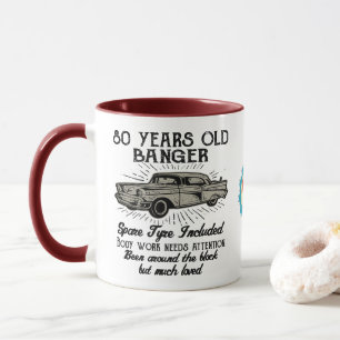 Caneca 80 de Aniversário Engraçado Carro-Retro Banger D