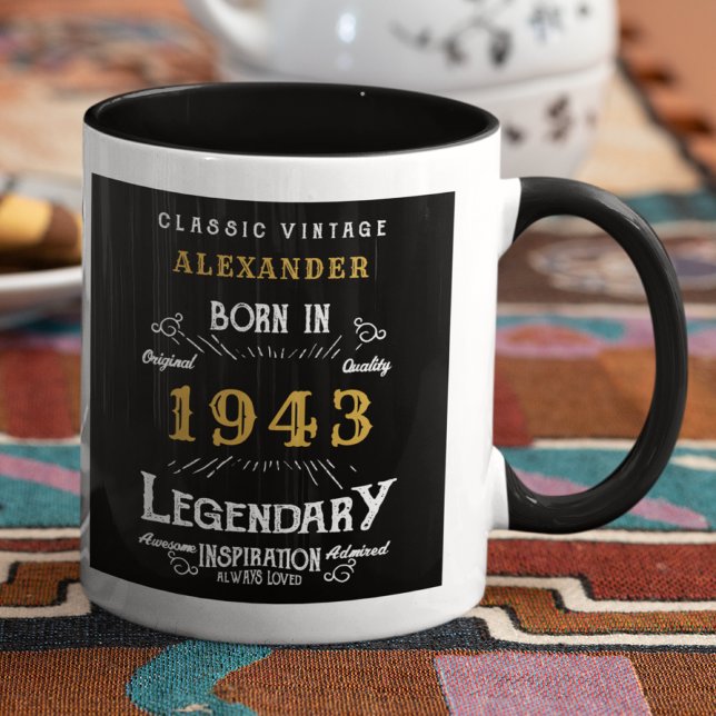 Caneca 80 Nascer de aniversário de 1943 Retro Black Perso (Criador carregado)