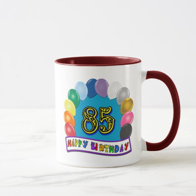Caneca 85th aniversário feliz com balões (Direita)