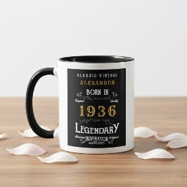 Caneca 90th Birthday 1936 Legend Retro Black Personalized