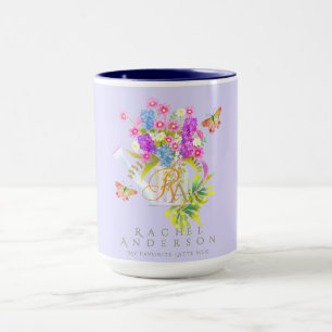 Caneca A Água Floral Do País Pode Monograma Roxo