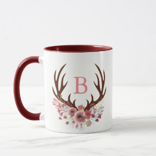 Caneca A aguarela floresce a letra inicial dos Antlers