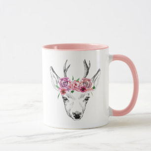 Caneca A aguarela floresce cervos