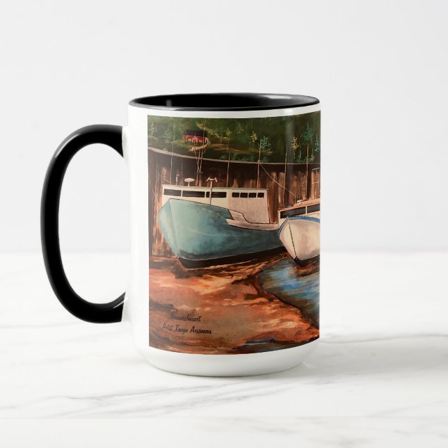 Caneca A Aldeia De Pesca Original Pintou Trabalho de arte (Esquerda)