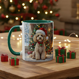 Caneca A Cute Festive Poodle Personalized Christmas