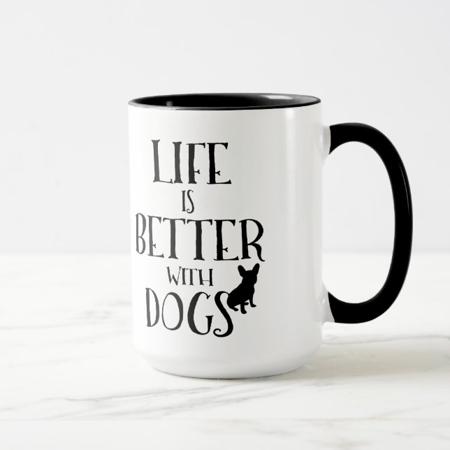 Caneca A Design de texto Negra Moderna É Melhor Com Cães (Direita)
