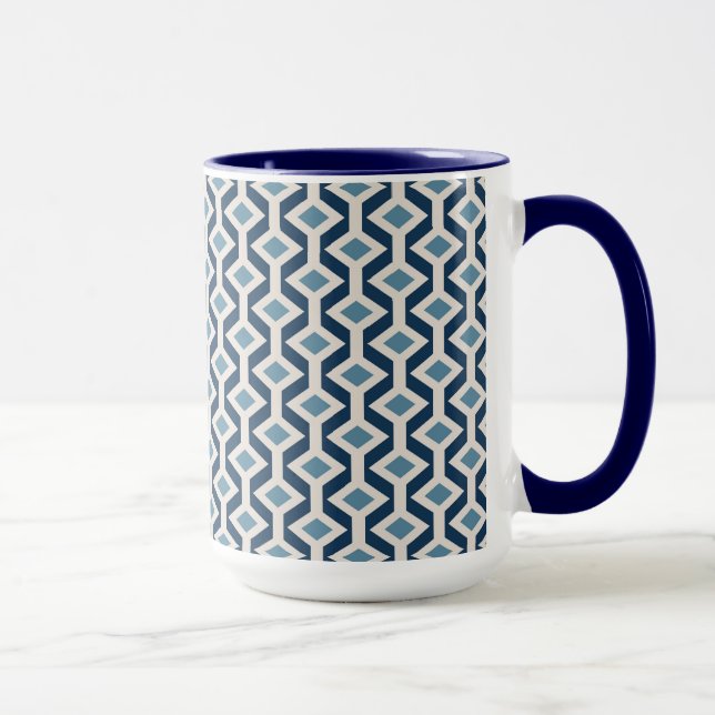 Caneca A era atômica inspirou o teste padrão geométrico (Direita)