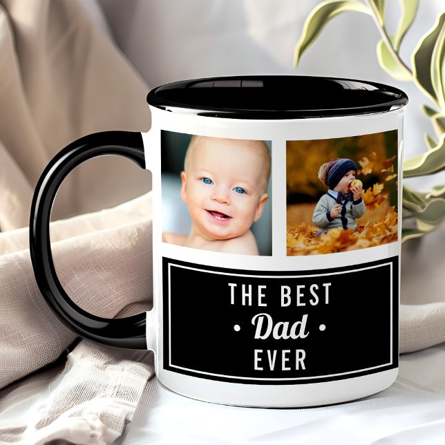 Caneca A melhor colagem de fotos personalizadas em preto (Criador carregado)
