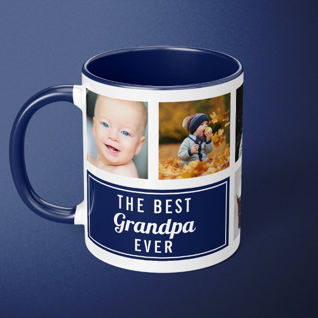 Caneca A Melhor Foto Colagem Azul Marinho do Avô de Sempr (Criador carregado)