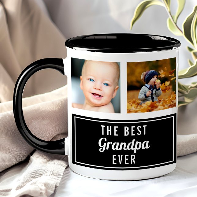 Caneca A Melhor Foto Colagem Preta do Avô de Sempre (Criador carregado)