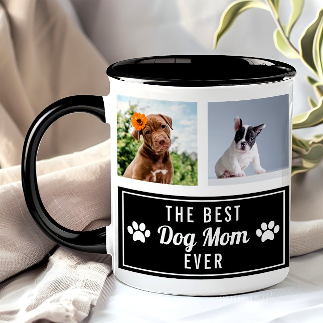 Caneca A Melhor Mãe de Cachorro de Todos Preto Colagem de (Criador carregado)