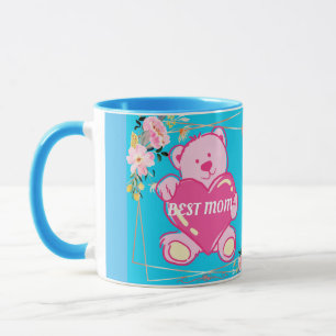 Caneca A Melhor Mãe De Um Urso De Teddy Rosa, Floral Azul