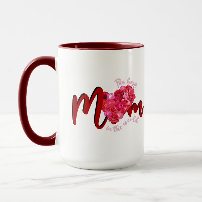 Caneca A Melhor Mãe Rosas Vermelhas Coração Script (Esquerda)