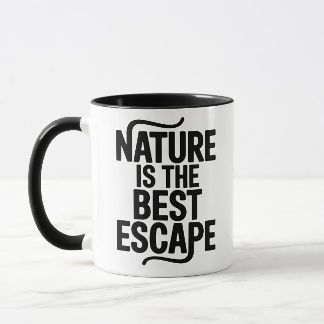 Caneca A Natureza É A Melhor Fuga Design de Citação ao Ar (Esquerda)