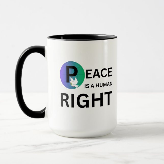 Caneca A Paz é um Direito Humano | Símbolo de Pomba e Ter (Esquerda)
