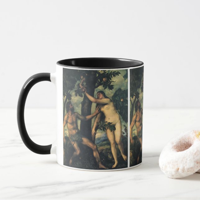 Caneca A Queda do Homem; Adão e Eva por Ticiano (Com Donut)