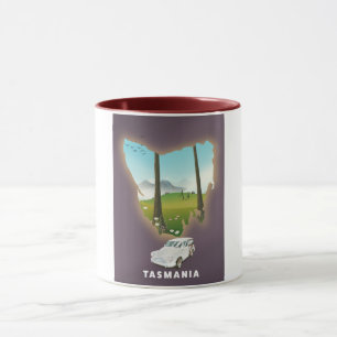 Caneca A Tasmânia ilustrou o poster de viagens do mapa.