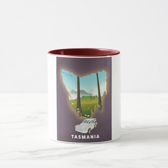 Caneca A Tasmânia ilustrou o poster de viagens do mapa. (Centro)