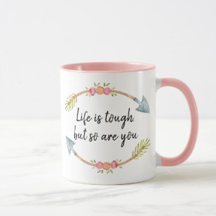 Caneca A vida é Difícil Arco Floral Aquarela Rosa