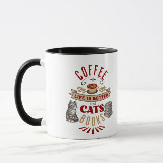 Caneca A vida é melhor com café, gatos e livros