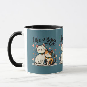 Caneca A vida é melhor com gatos estéticos, azuis