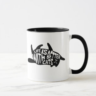 Caneca A vida é melhor com gatos   Tipografia de gatos d