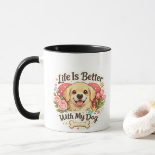 Caneca A Vida é Melhor Com Meu Cachorro Fofo Retriever Do