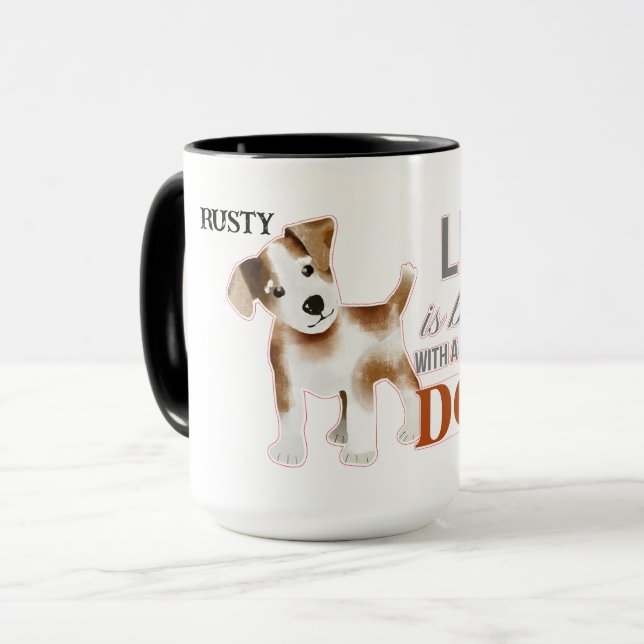 Caneca "A vida é melhor com um cão" com o personagem pupp (Frente Esquerda)