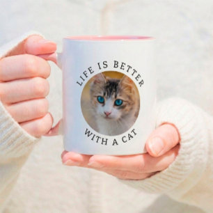 Caneca A Vida é Melhor com um Gato Foto e Nome Personaliz