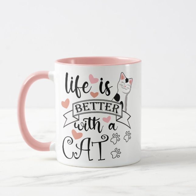 Caneca A vida é melhor com um slogan de citação do Cat (Esquerda)