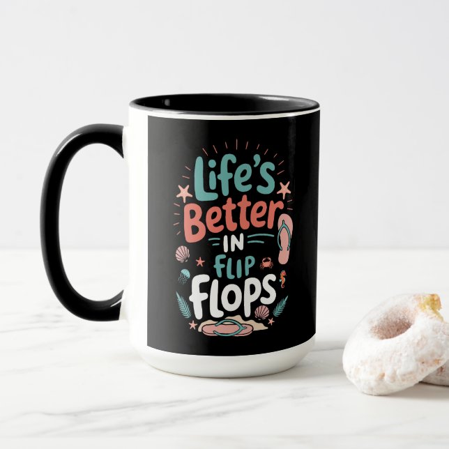 Caneca A Vida é Melhor de Chinelos – Praia Tropical Diver (Com Donut)