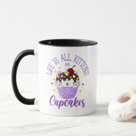 Caneca A vida é toda Kittens e Cupcakes Gatinho Kawaii Cu