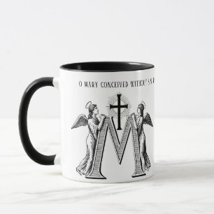 Caneca A Virgem Católica Maria Cruza Anjos Orando Religio