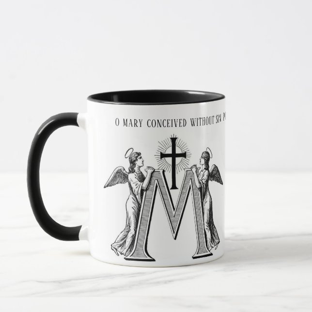Caneca A Virgem Católica Maria Cruza Anjos Orando Religio (Esquerda)