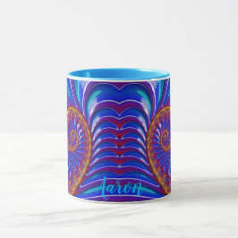 Caneca AARON ~ GLOSSY 3D Zany Blue Yellow Fractal ~ Mug