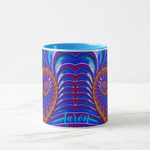 Caneca AARON ~ GLOSSY 3D Zany Blue Yellow Fractal ~ Mug