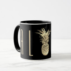 Caneca Abacaxi Aloha Topografia Dourada Tropical