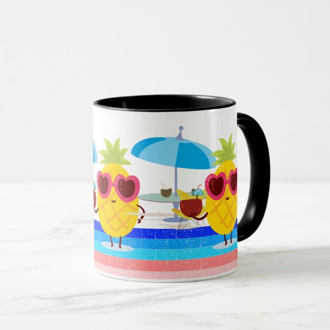 Caneca Abacaxi Coco Guarda-chuva Verão Praia Víbias Arte (Frente Esquerda)