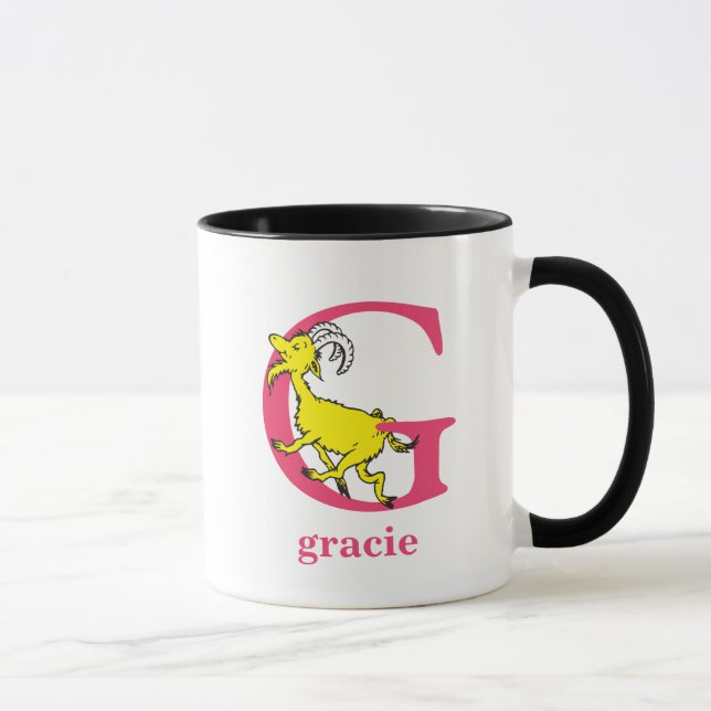 Caneca ABC do Dr. Seuss: Letra G - Rosa | Adicione seu no (Direita)