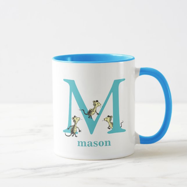 Caneca ABC do Dr. Seuss: Letra M - Azul-verde | Adicione  (Direita)