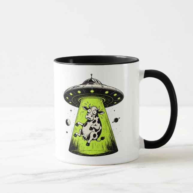 Caneca Abdução de Vaca Alienígena Weirdcore Surreal (Direita)