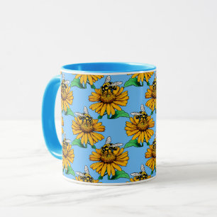 Caneca Abeelha no design de padrão de flor de girassol az